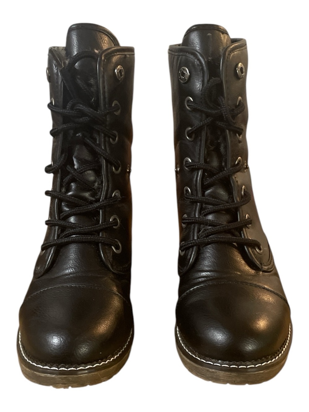 •Black Leather Lace-Up Ankle Boots